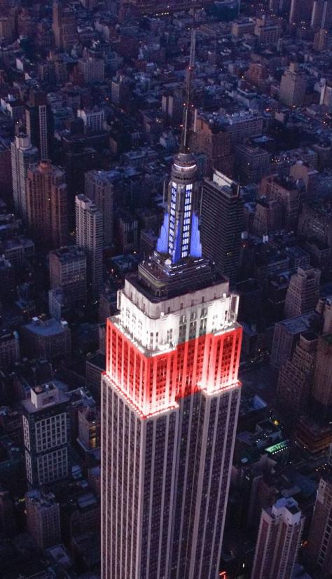 The Empire State Building in red, white and blue, newyorkdailynews